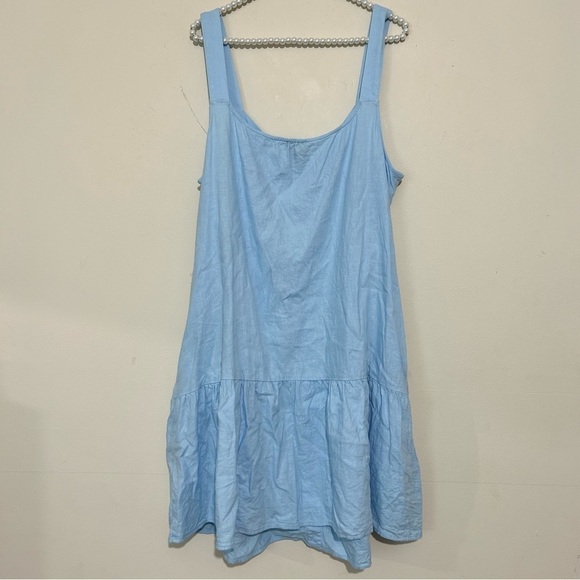 J. Crew Linen Blend Blue Faux Button Front Tiered Sleeveless Swing Dress SZ 16 - Picture 5 of 7